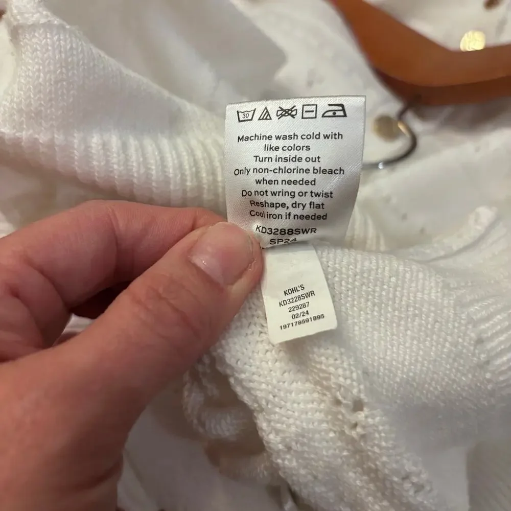 Draper James White Textured Knit Sweater XL Button Front Preppy Feminine Spring - Picture 9 of 9